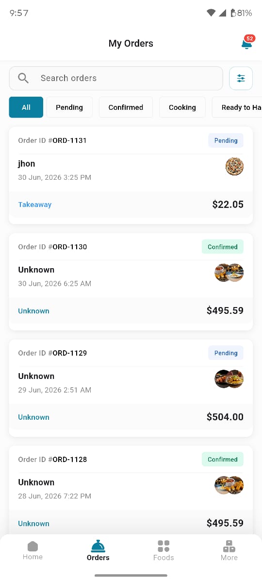 Admin app &mdash; Orders List