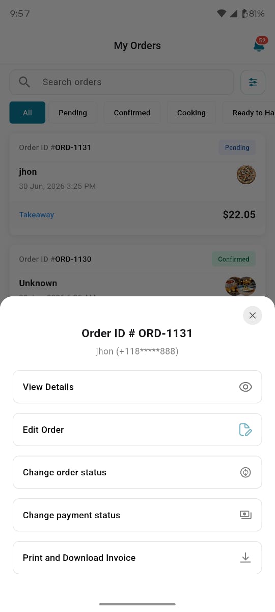 Admin app &mdash; Order Actions