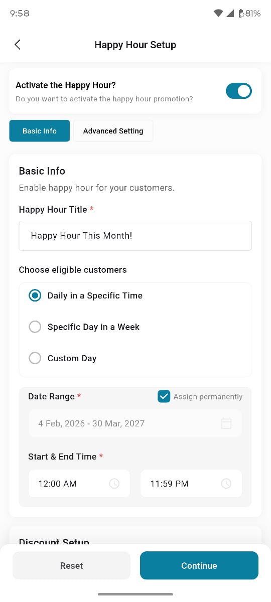 Admin app &mdash; Happy Hour Setup