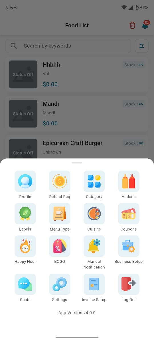 Admin app &mdash; More Menu