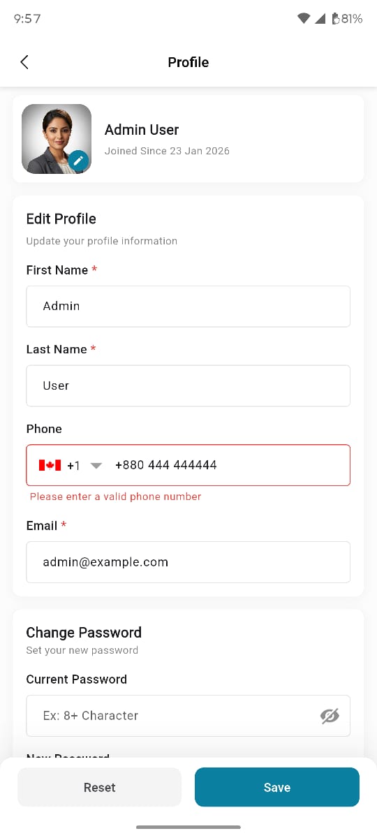 Admin app &mdash; Profile