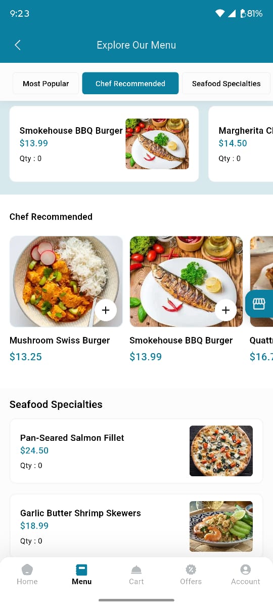 Customer app — Menu