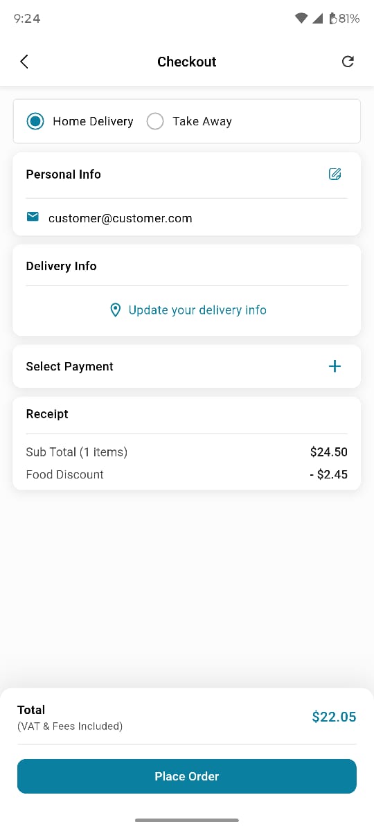 Customer app — Checkout