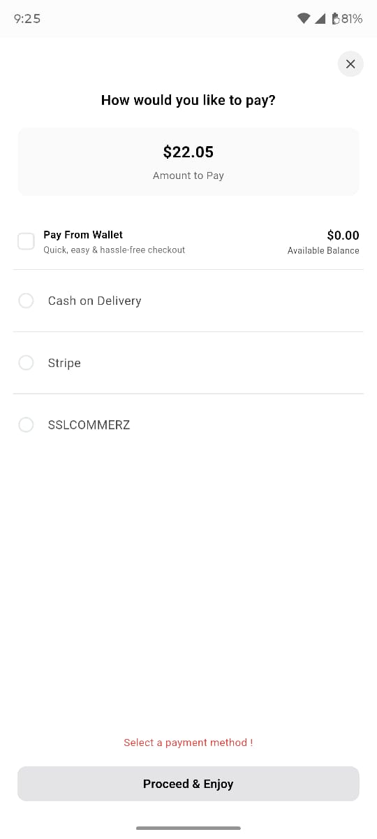 Customer app — Payment Methods