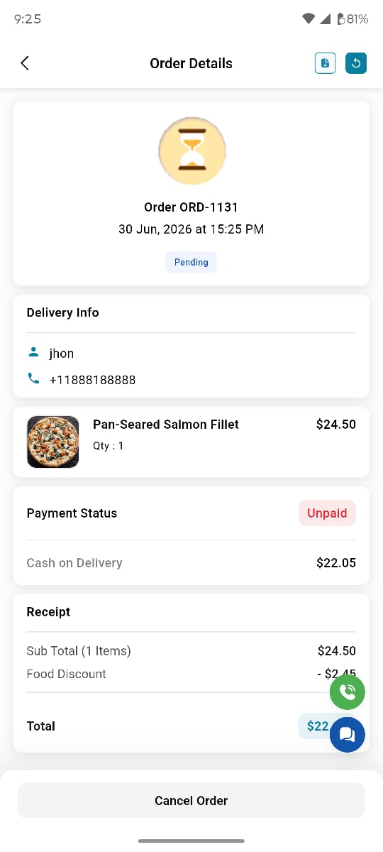 Customer app — Order Details