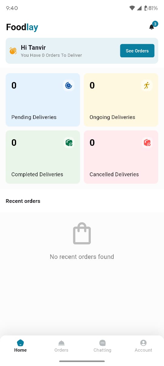 Deliveryman app — Dashboard