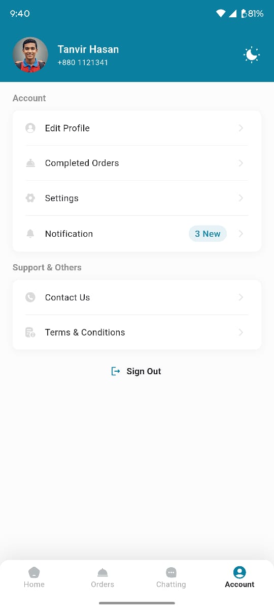 Deliveryman app — Account / Profile
