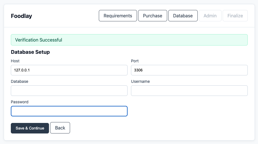 Database setup wizard